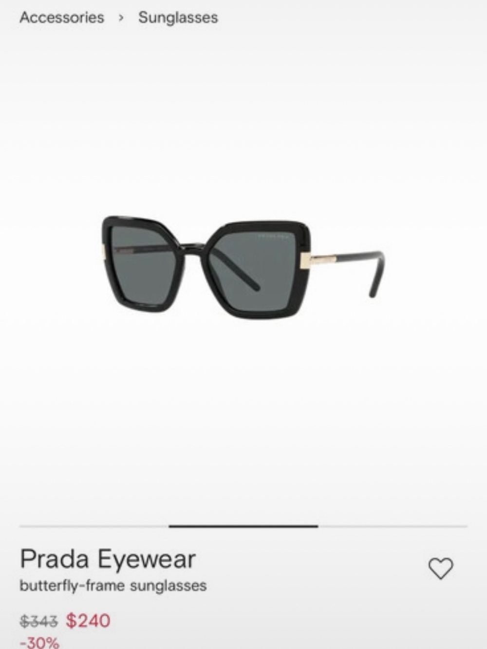 Prada Black Square-Butterfly Sunglasses with Gold Temples